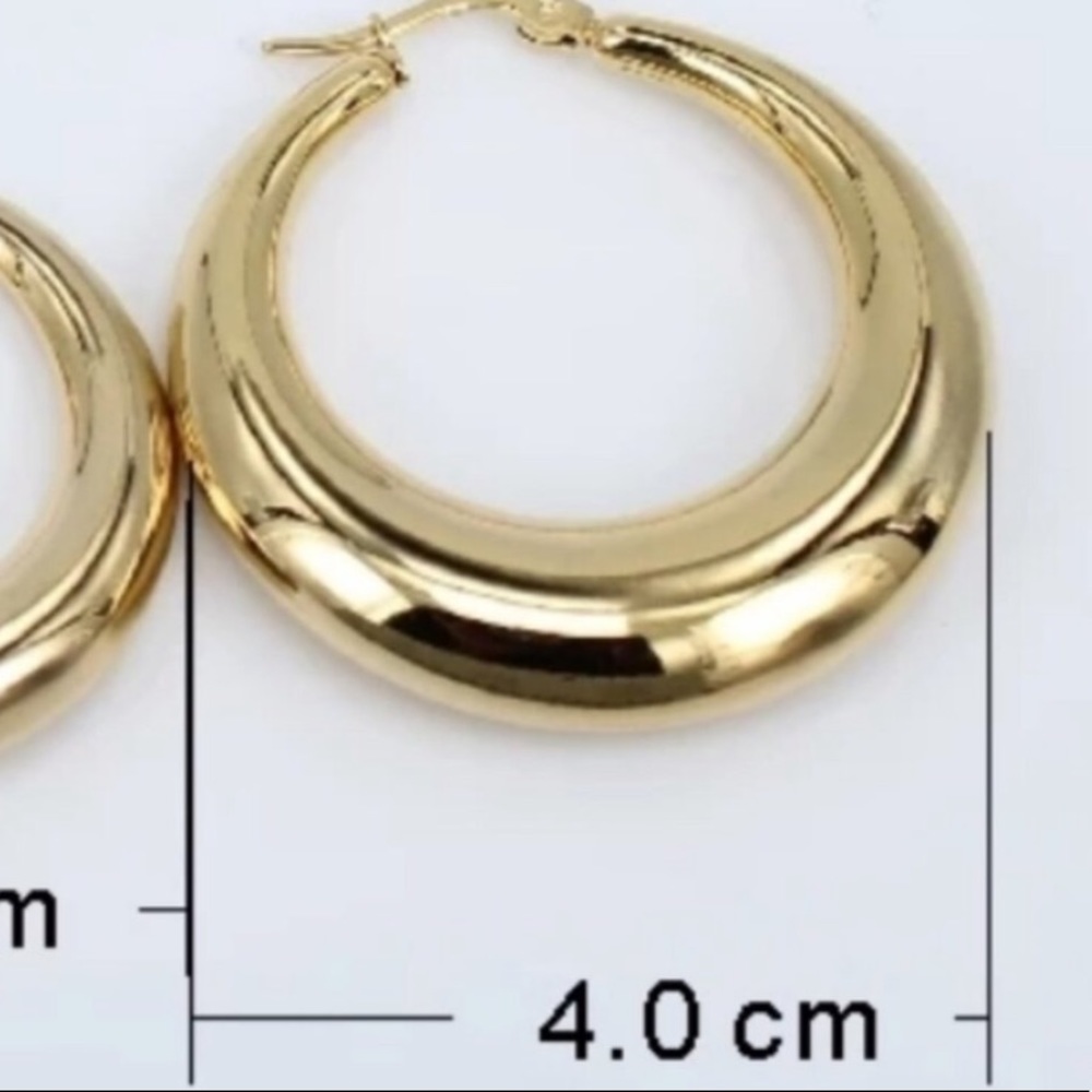 18K Yellow Gold shine round hoop earrings - Picture 4 of 5